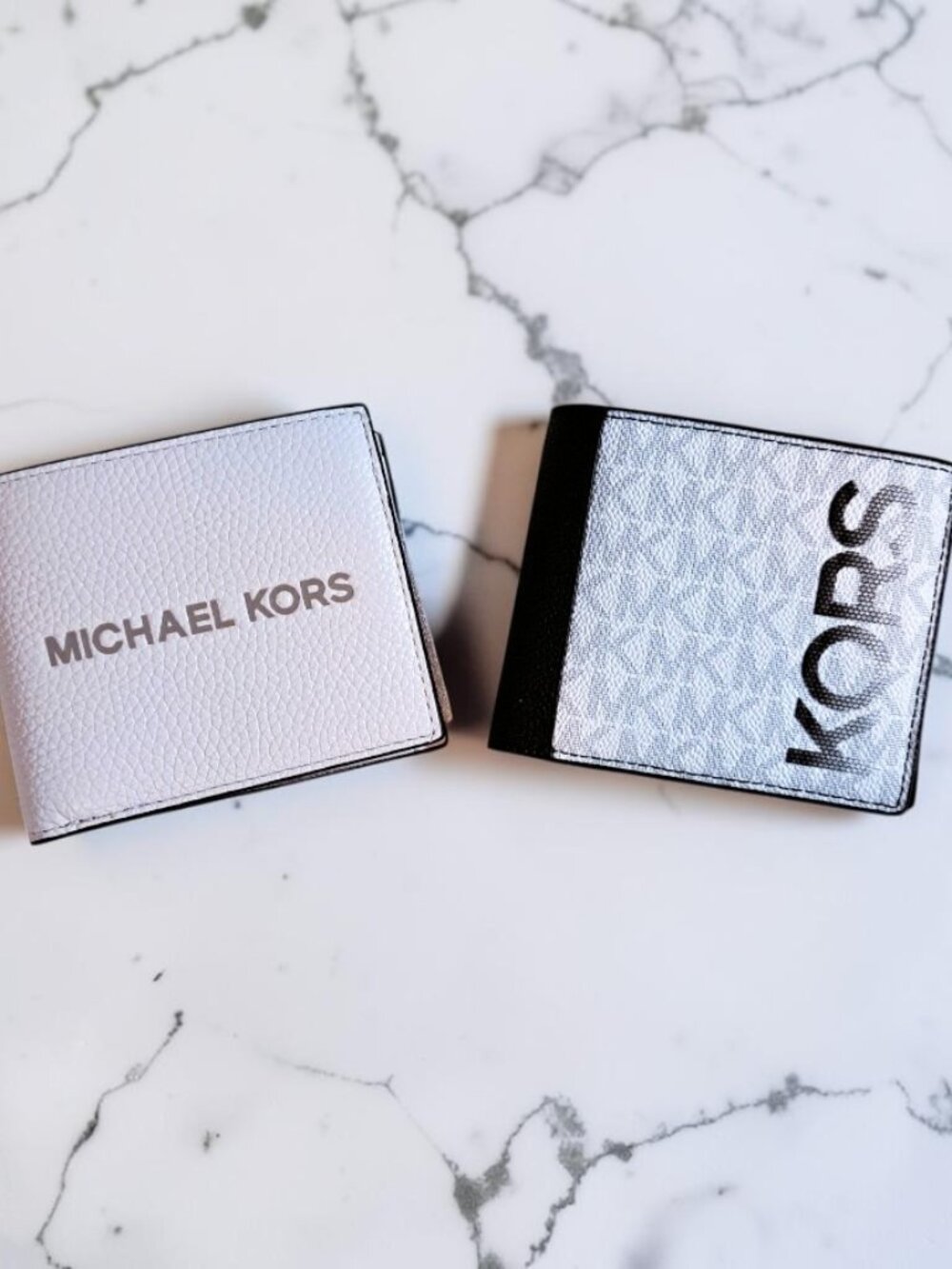 Michael Kors Black/White Cooper & Bright White Wallets w/Coin Pouch Bundle Set